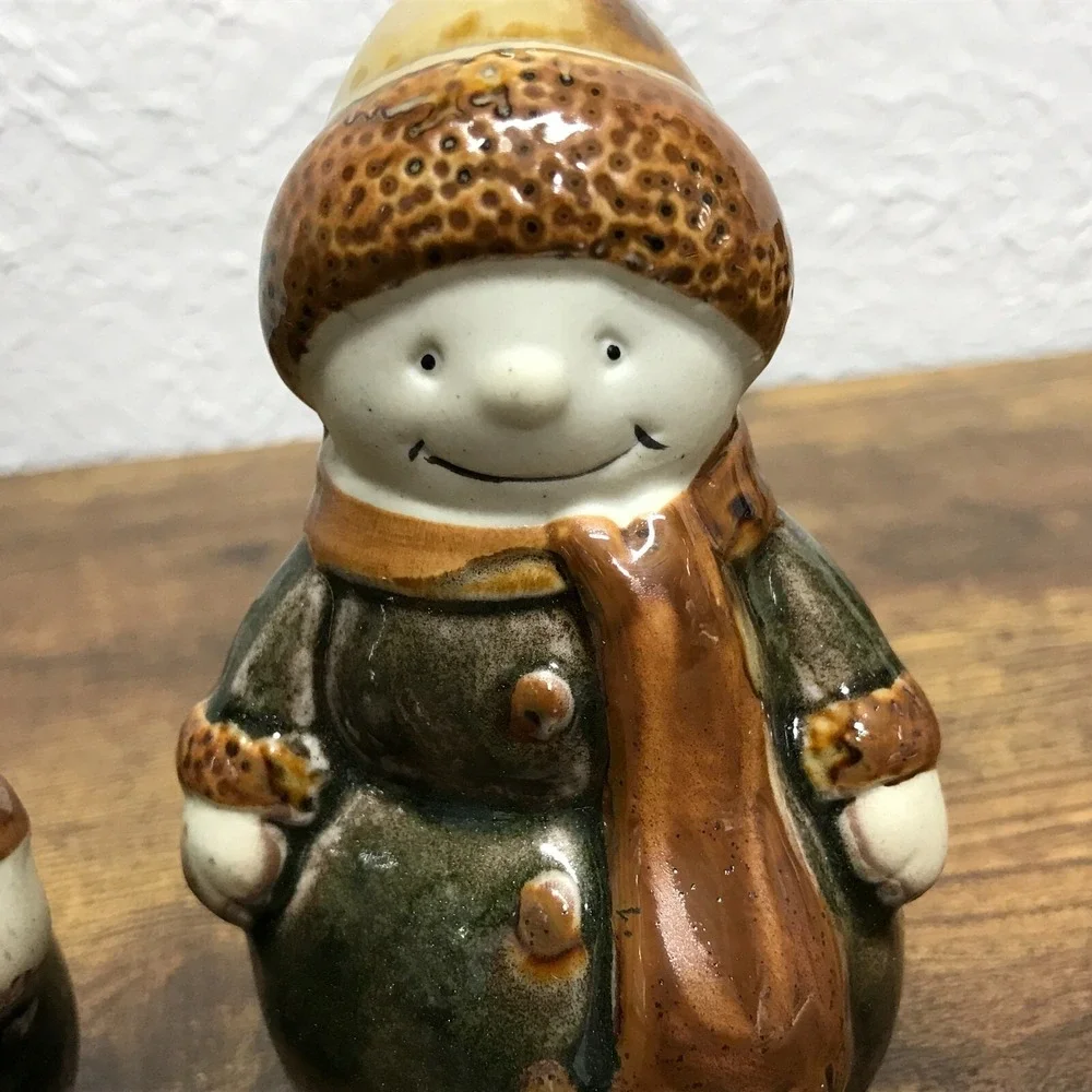 Ceramic Glazed Snowmen Lot of 3 Green‎ Brown Christmas 4.5